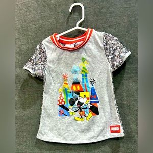 XS Disney Parks Birthday Sequined back Mickey Mouse Castle shirt